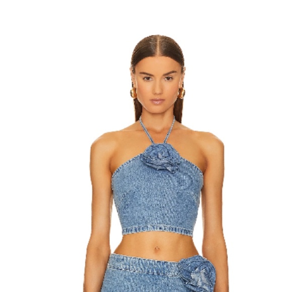 Lovers + Friends Blue Denim Crop Top